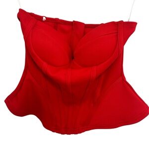Red Bustier Corset Top – Structured Peplum Waist, Padded Cups – Sexy Party Top